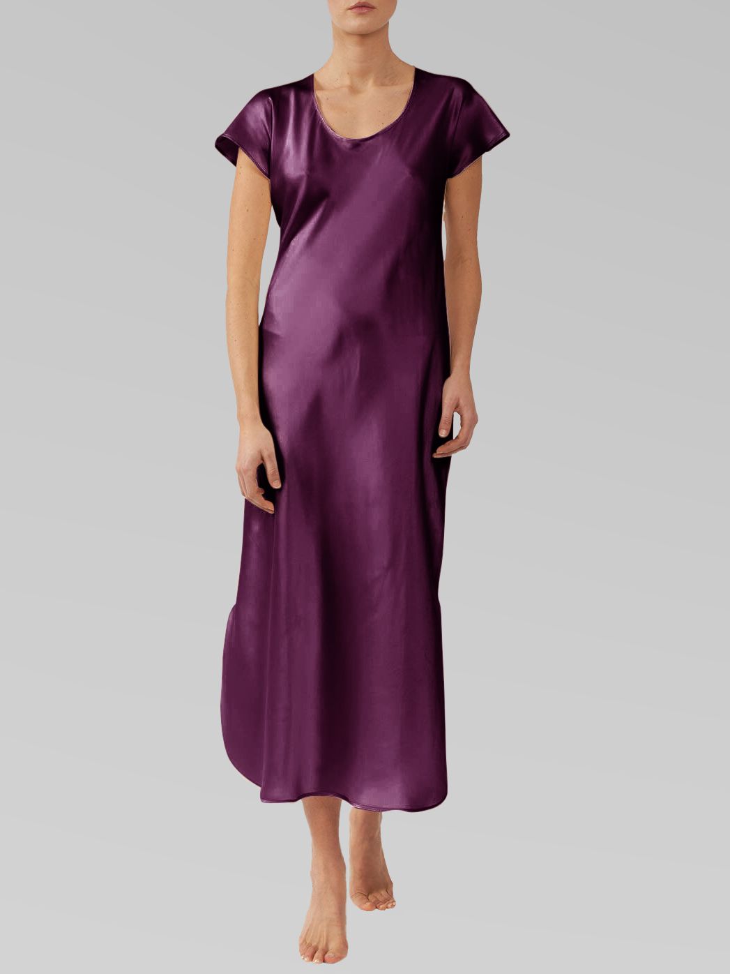 22 Momme Scoop Neck Modest Long Silk Nightgown with Cap Sleeves