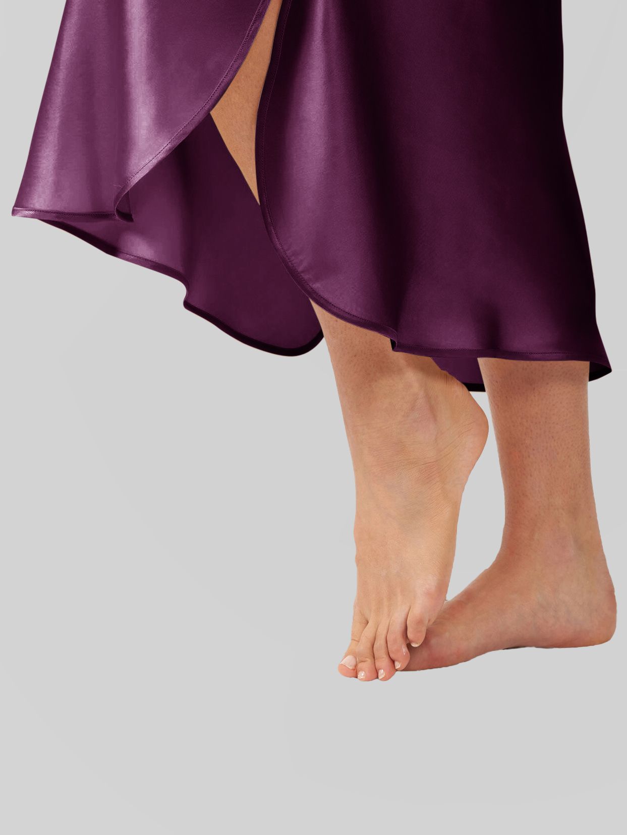 Luxury Cap Sleeve Round Neck Long Silk Nightdress with Slits