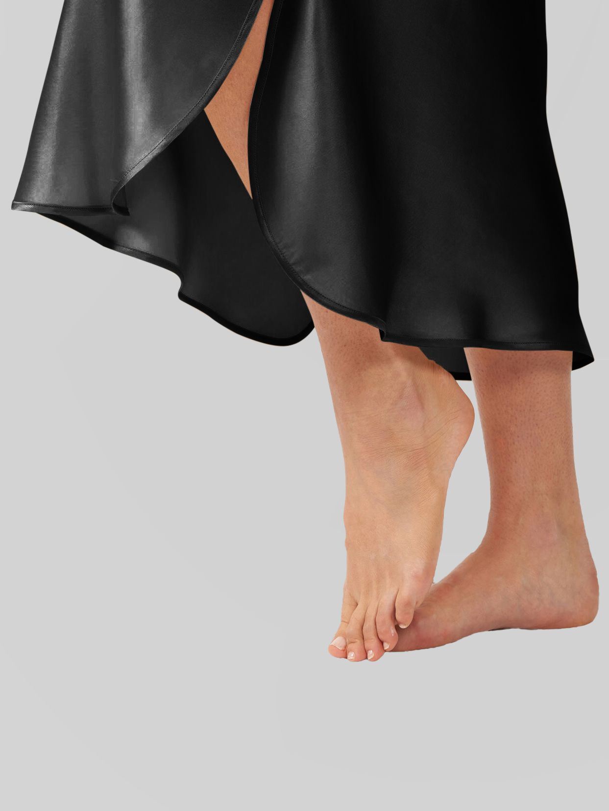 Luxury Cap Sleeve Round Neck Long Silk Nightdress with Slits
