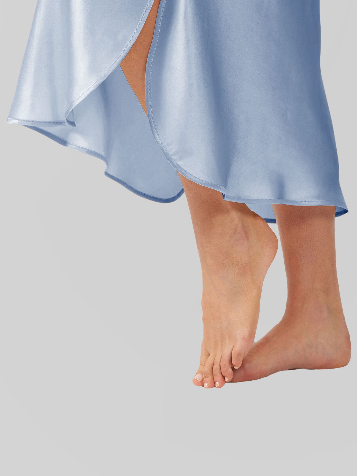 Luxury Cap Sleeve Round Neck Long Silk Nightdress with Slits