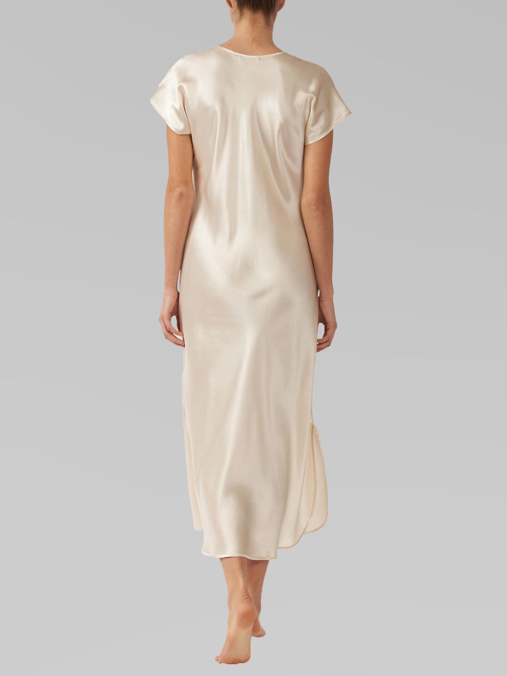 Luxury Cap Sleeve Round Neck Long Silk Nightdress with Slits