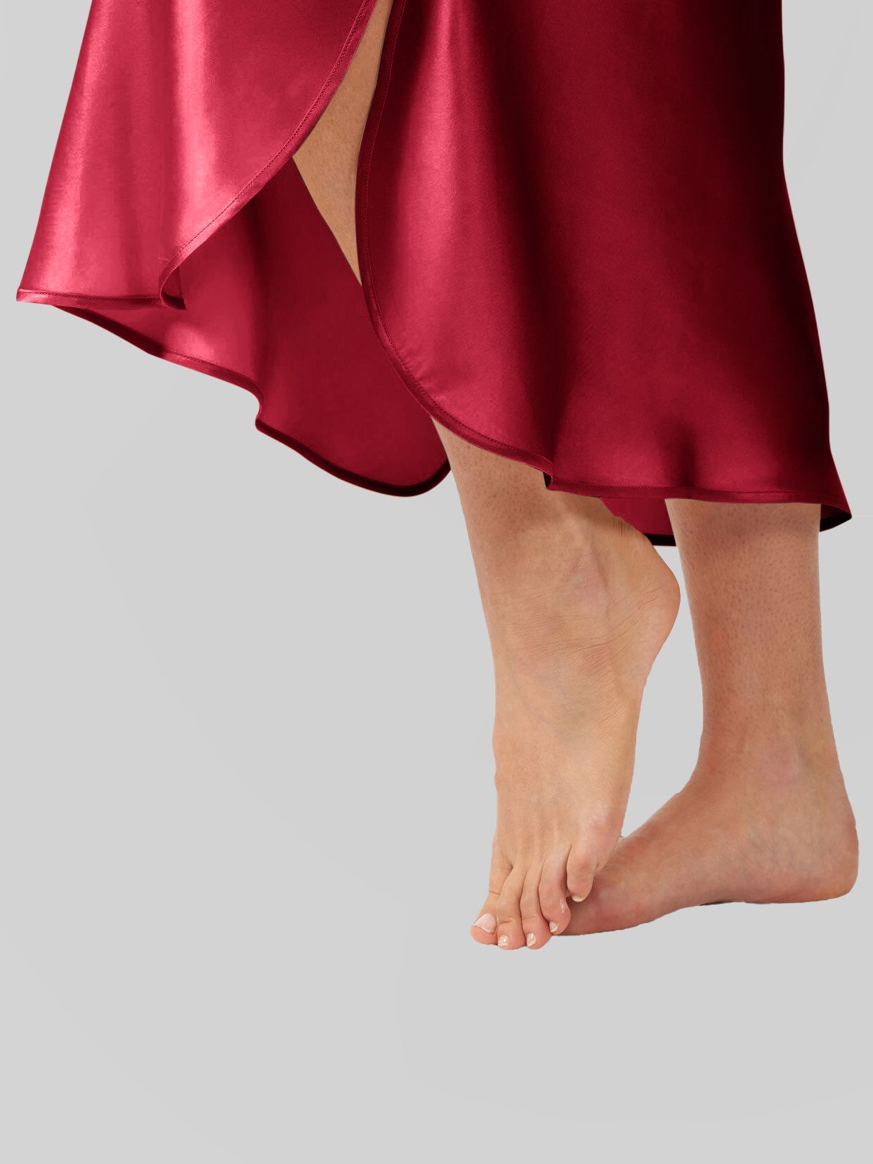 Luxury Cap Sleeve Round Neck Long Silk Nightdress with Slits
