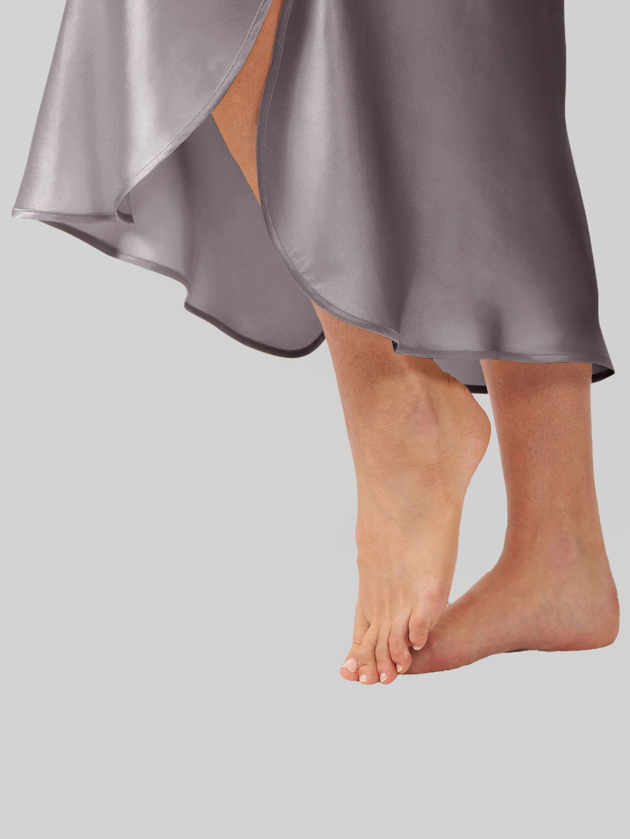 Luxury Cap Sleeve Round Neck Long Silk Nightdress with Slits