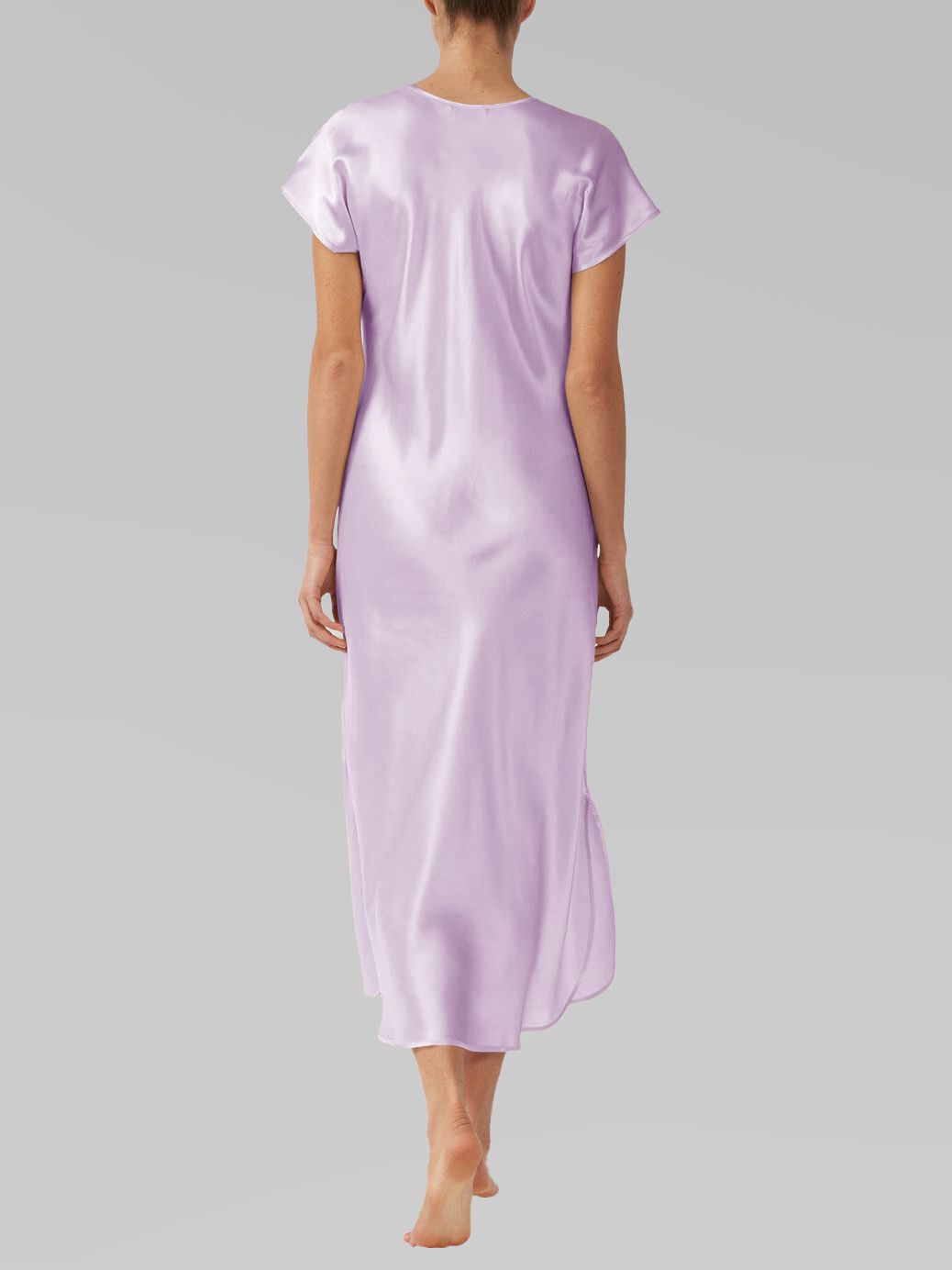 Luxury Cap Sleeve Round Neck Long Silk Nightdress with Slits