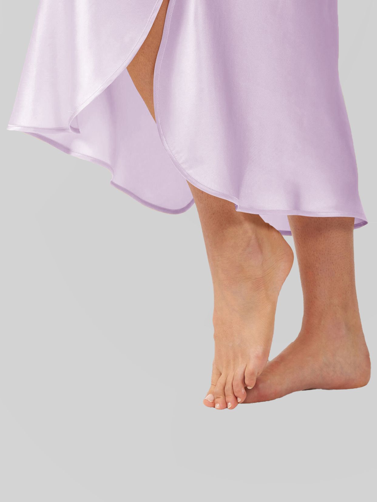 Luxury Cap Sleeve Round Neck Long Silk Nightdress with Slits