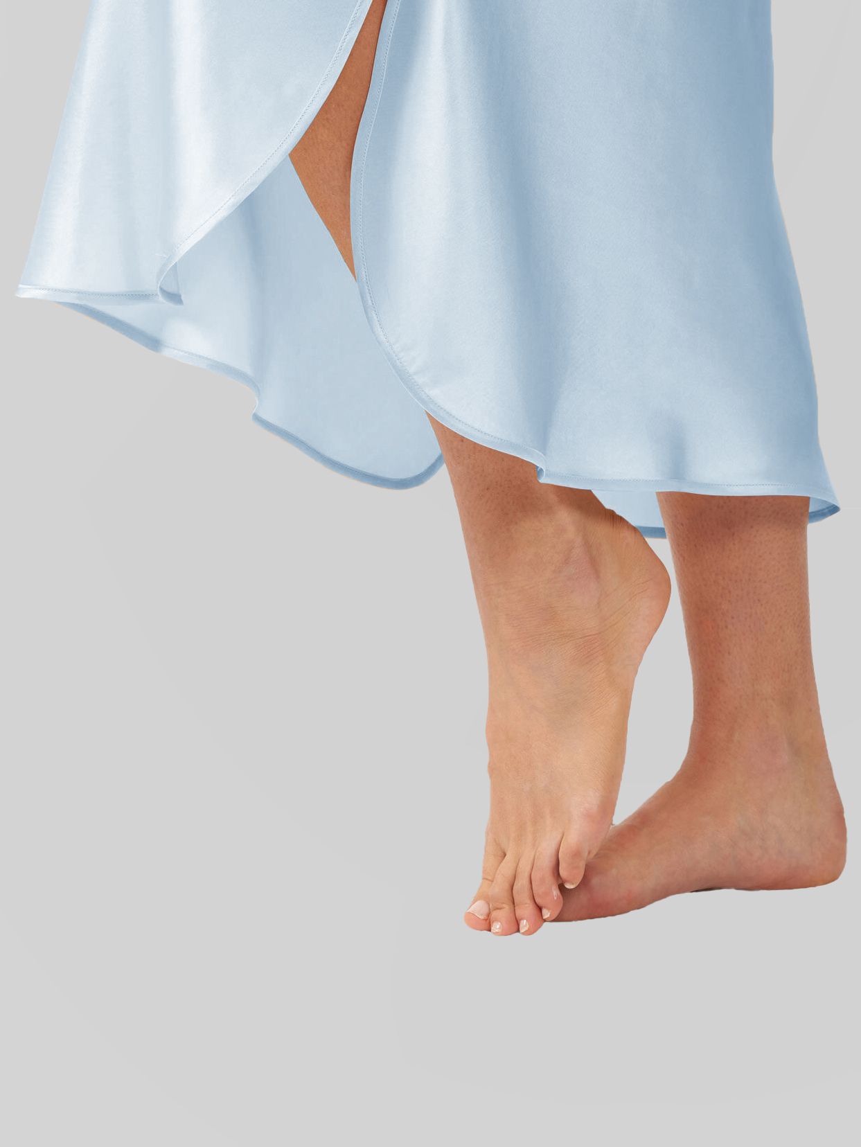 Luxury Cap Sleeve Round Neck Long Silk Nightdress with Slits