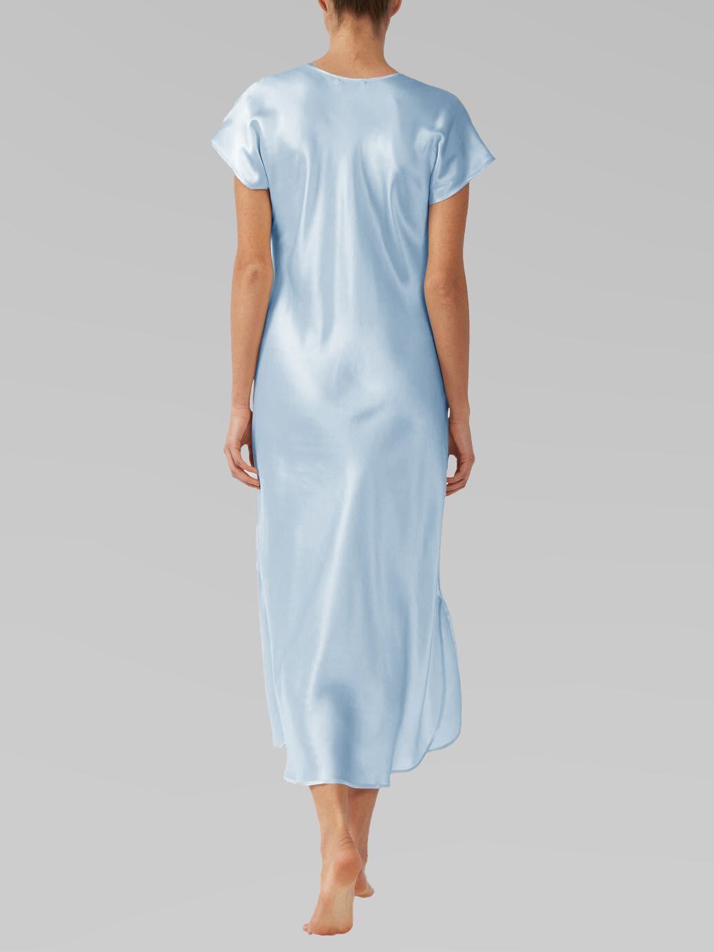 Luxury Cap Sleeve Round Neck Long Silk Nightdress with Slits