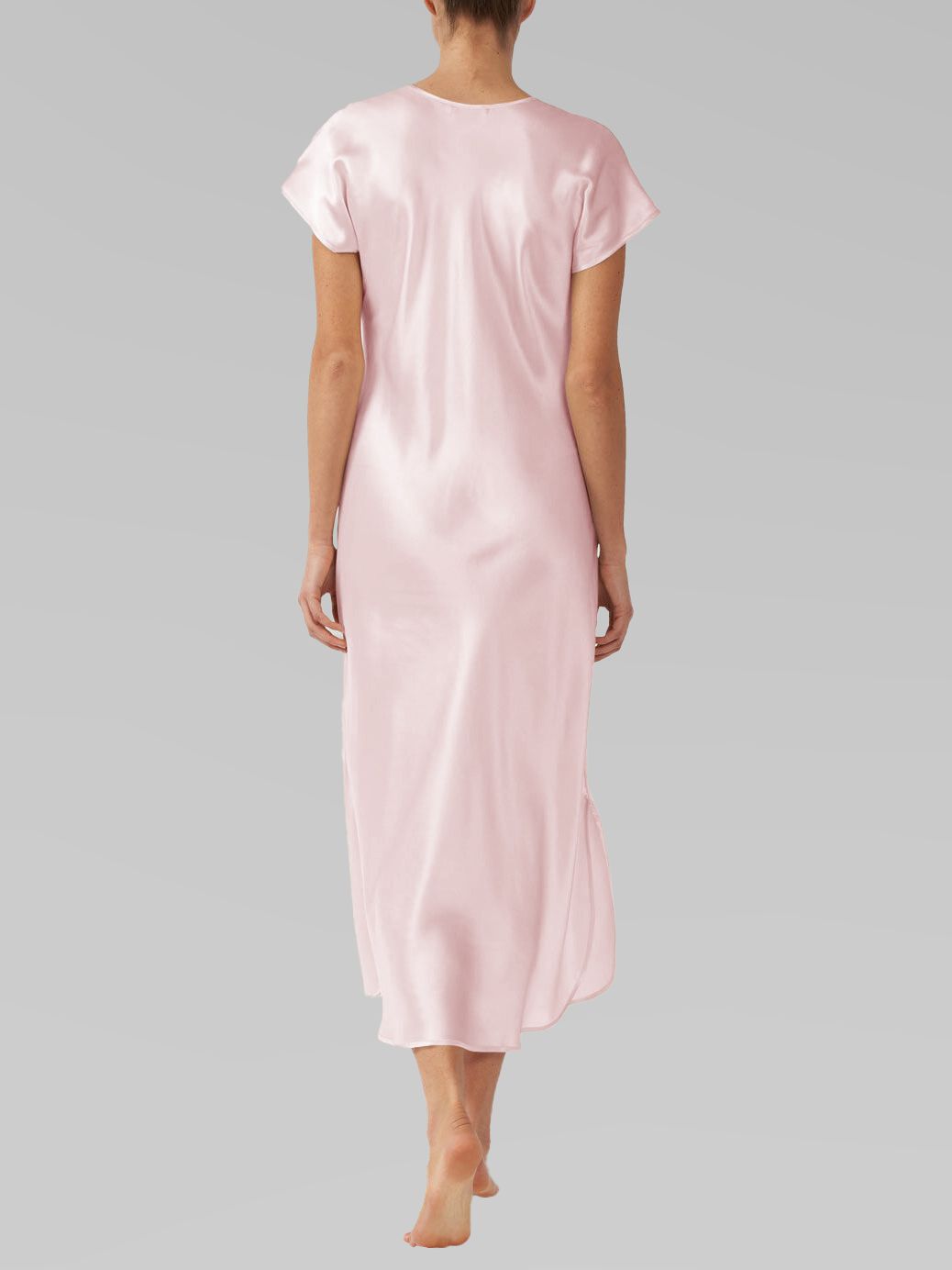 Luxury Cap Sleeve Round Neck Long Silk Nightdress with Slits