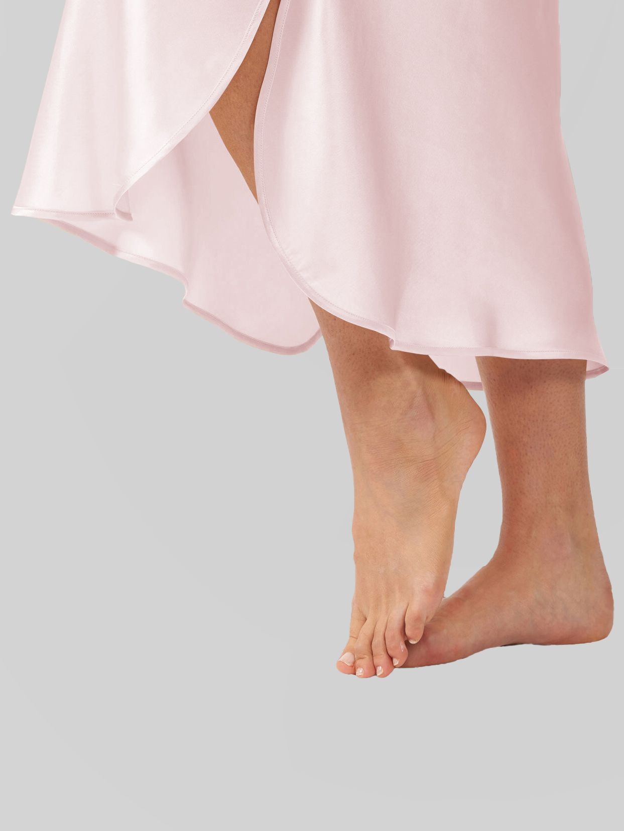Luxury Cap Sleeve Round Neck Long Silk Nightdress with Slits