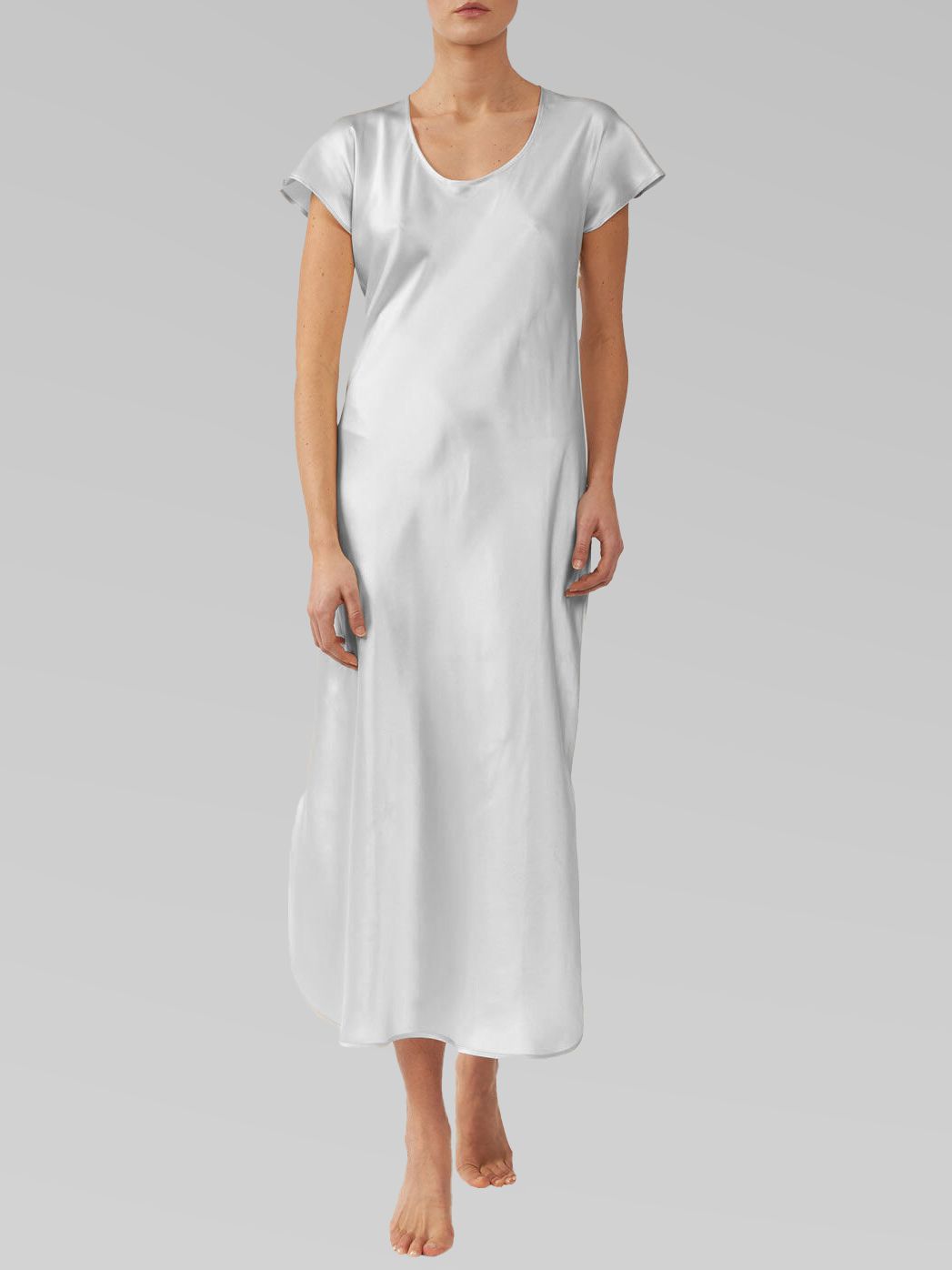 Luxury Cap Sleeve Round Neck Long Silk Nightdress with Slits