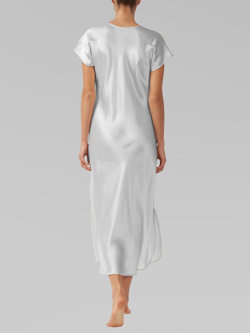 Luxury Cap Sleeve Round Neck Long Silk Nightdress with Slits