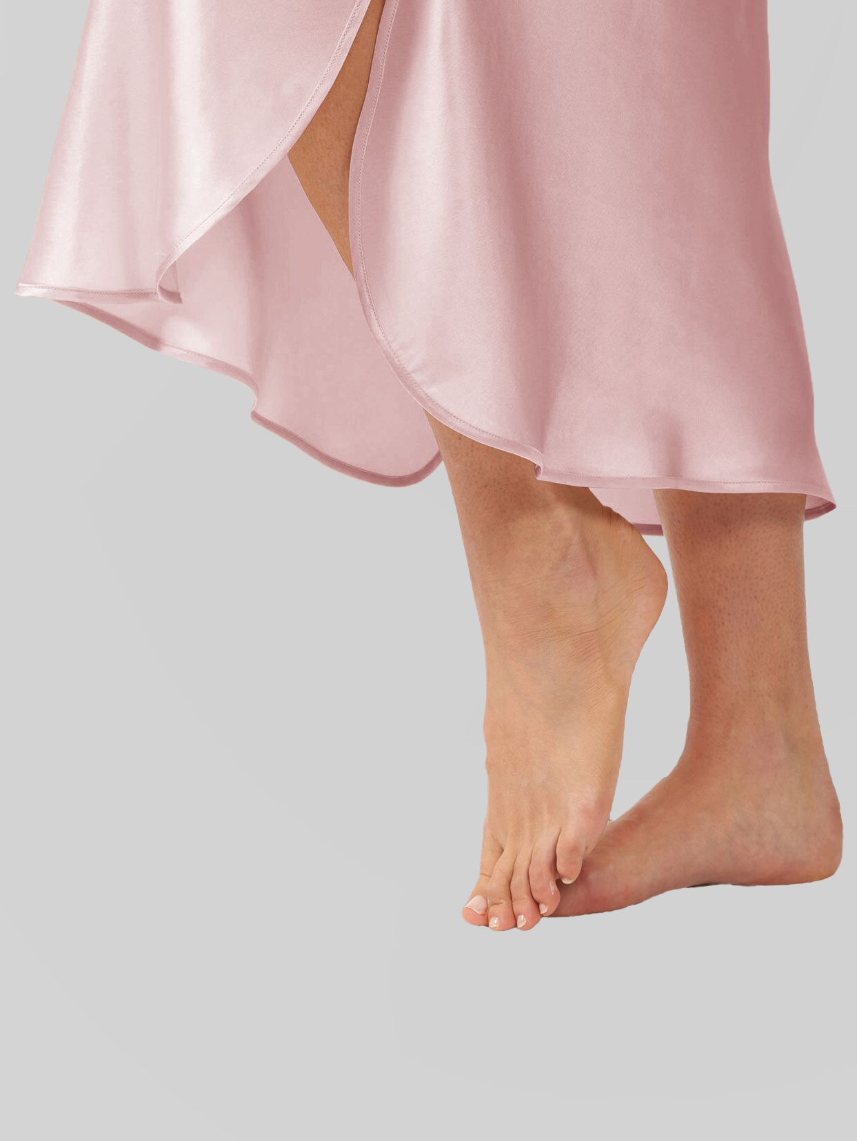 Luxury Cap Sleeve Round Neck Long Silk Nightdress with Slits