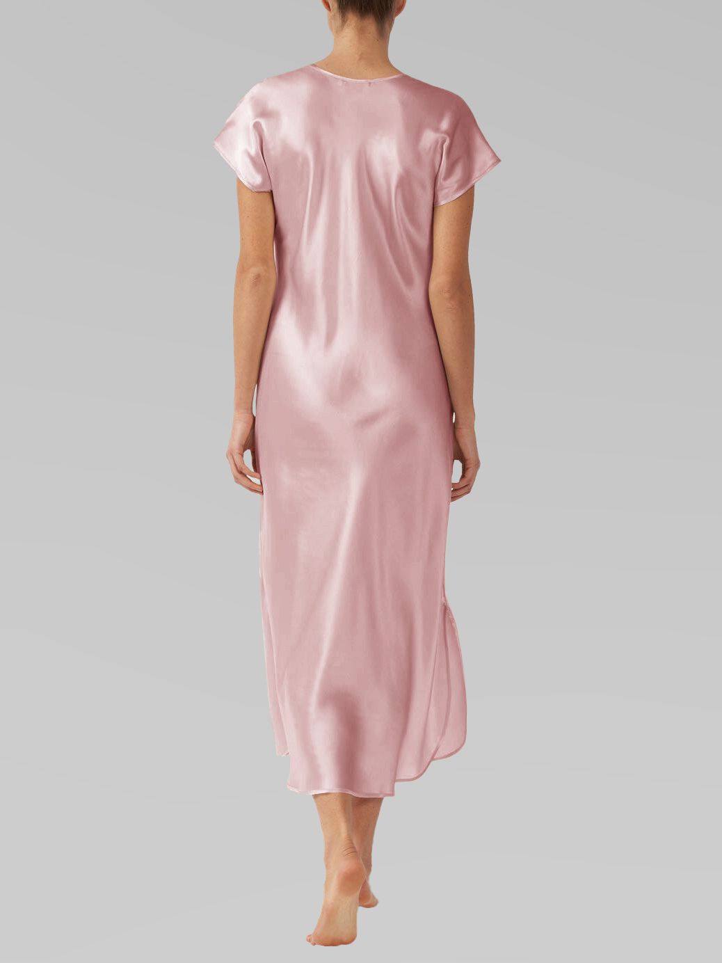 Luxury Cap Sleeve Round Neck Long Silk Nightdress with Slits