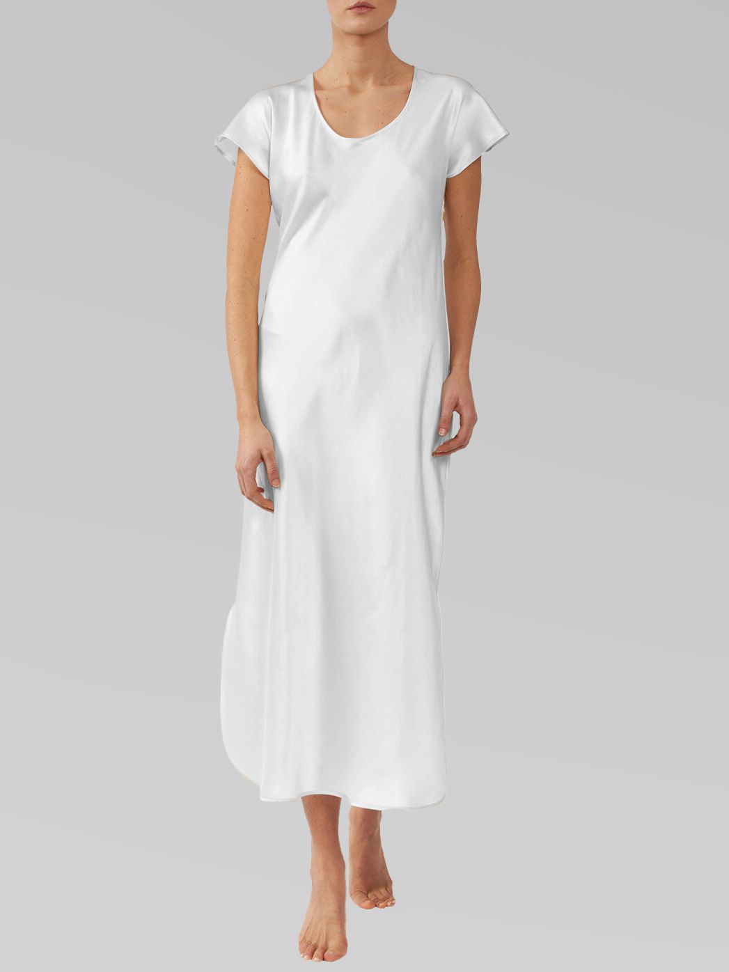 Luxury Cap Sleeve Round Neck Long Silk Nightdress with Slits
