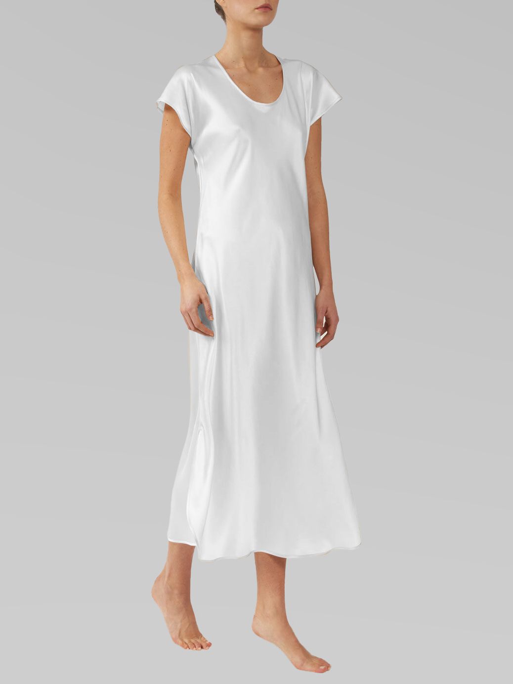 Luxury Cap Sleeve Round Neck Long Silk Nightdress with Slits