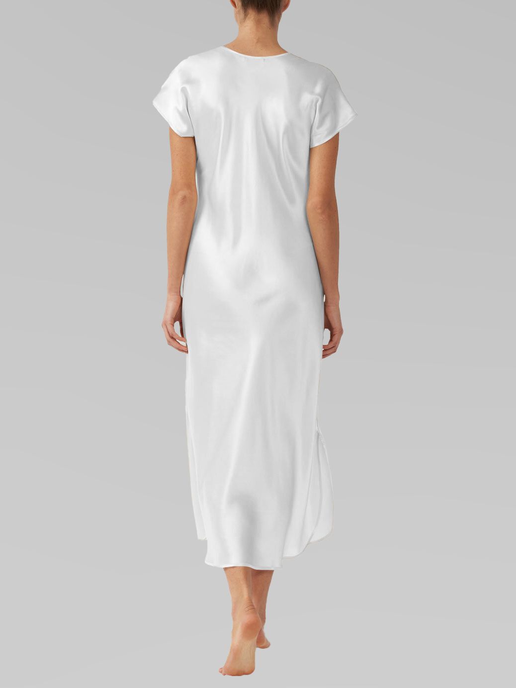 Luxury Cap Sleeve Round Neck Long Silk Nightdress with Slits