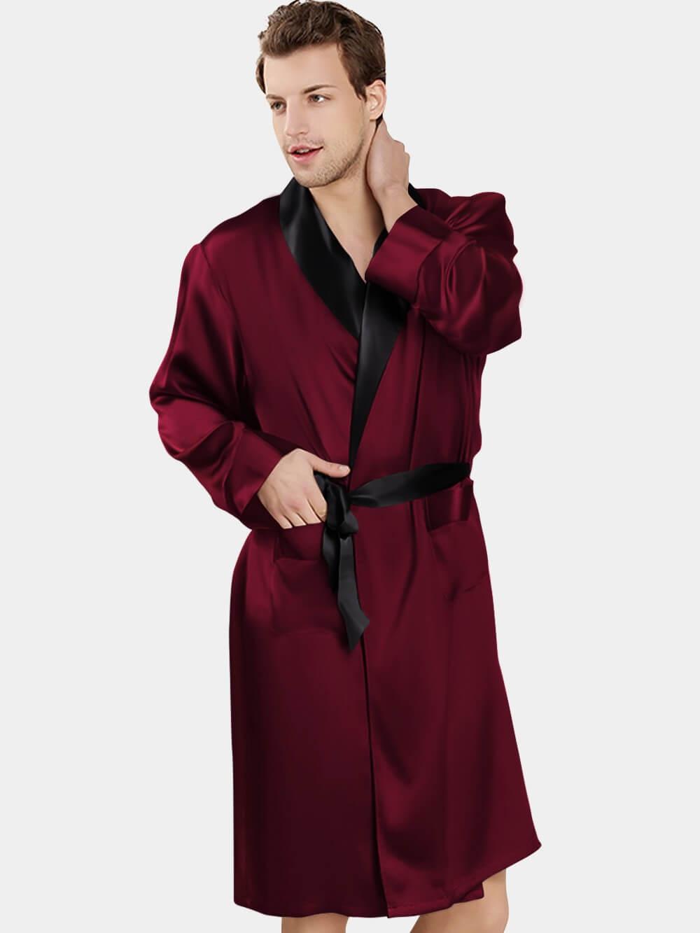 19 Momme Luxurious Contrast Color Silk Robe For Men