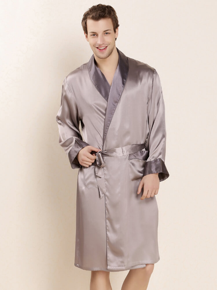 19 Momme Luxurious Contrast Color Silk Robe For Men