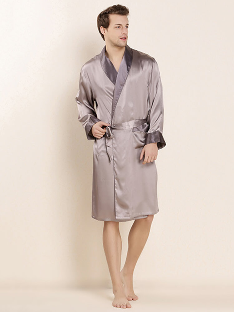 19 Momme Luxurious Contrast Color Silk Robe For Men