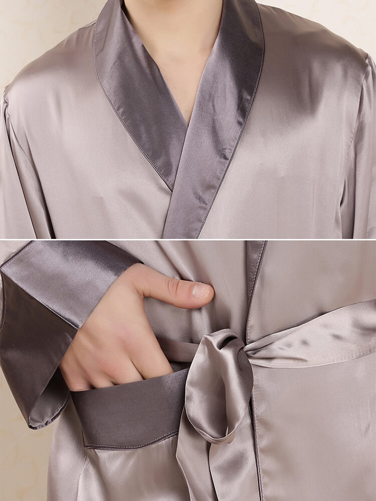 19 Momme Luxurious Contrast Color Silk Robe For Men