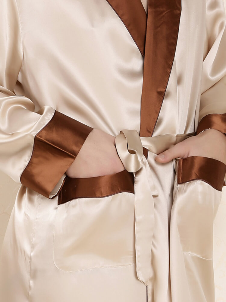19 Momme Luxurious Contrast Color Silk Robe For Men