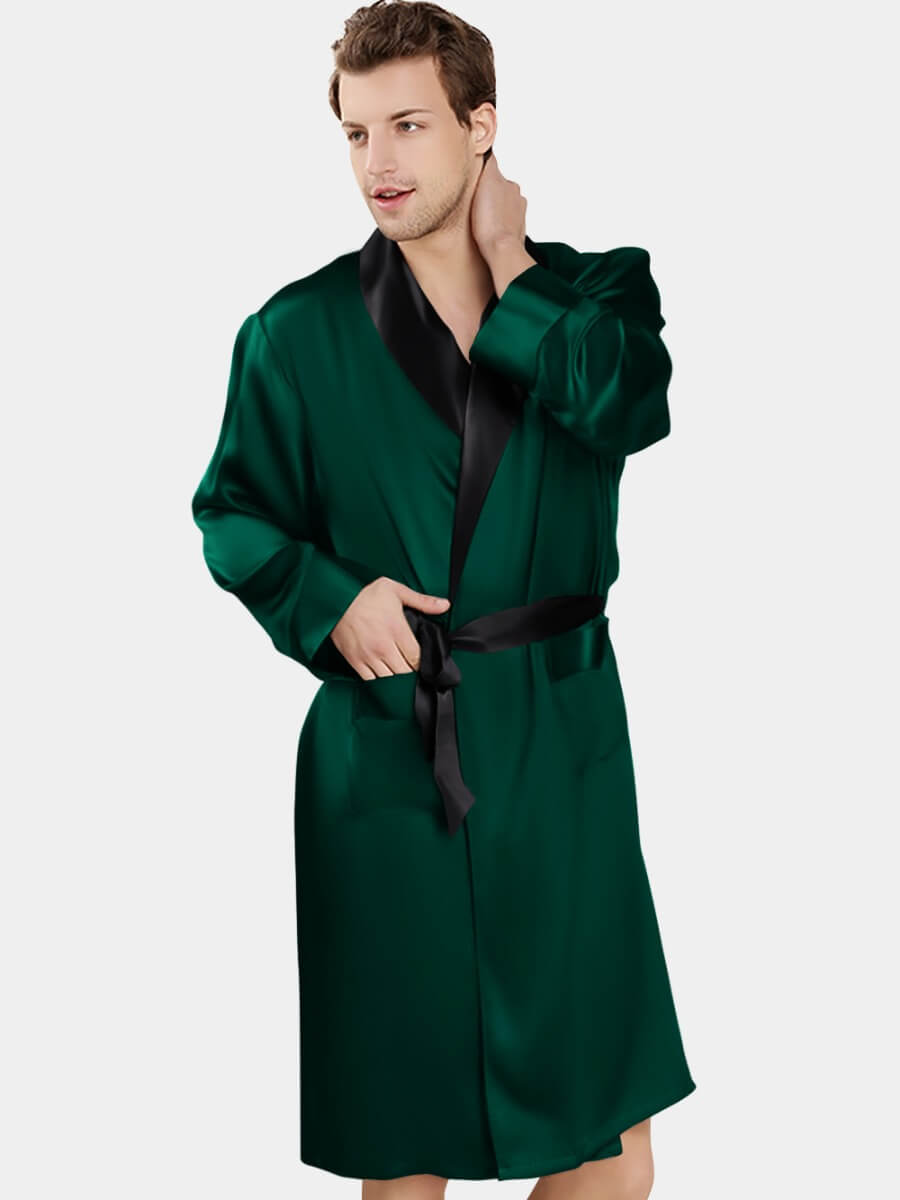 19 Momme Luxurious Contrast Color Silk Robe For Men