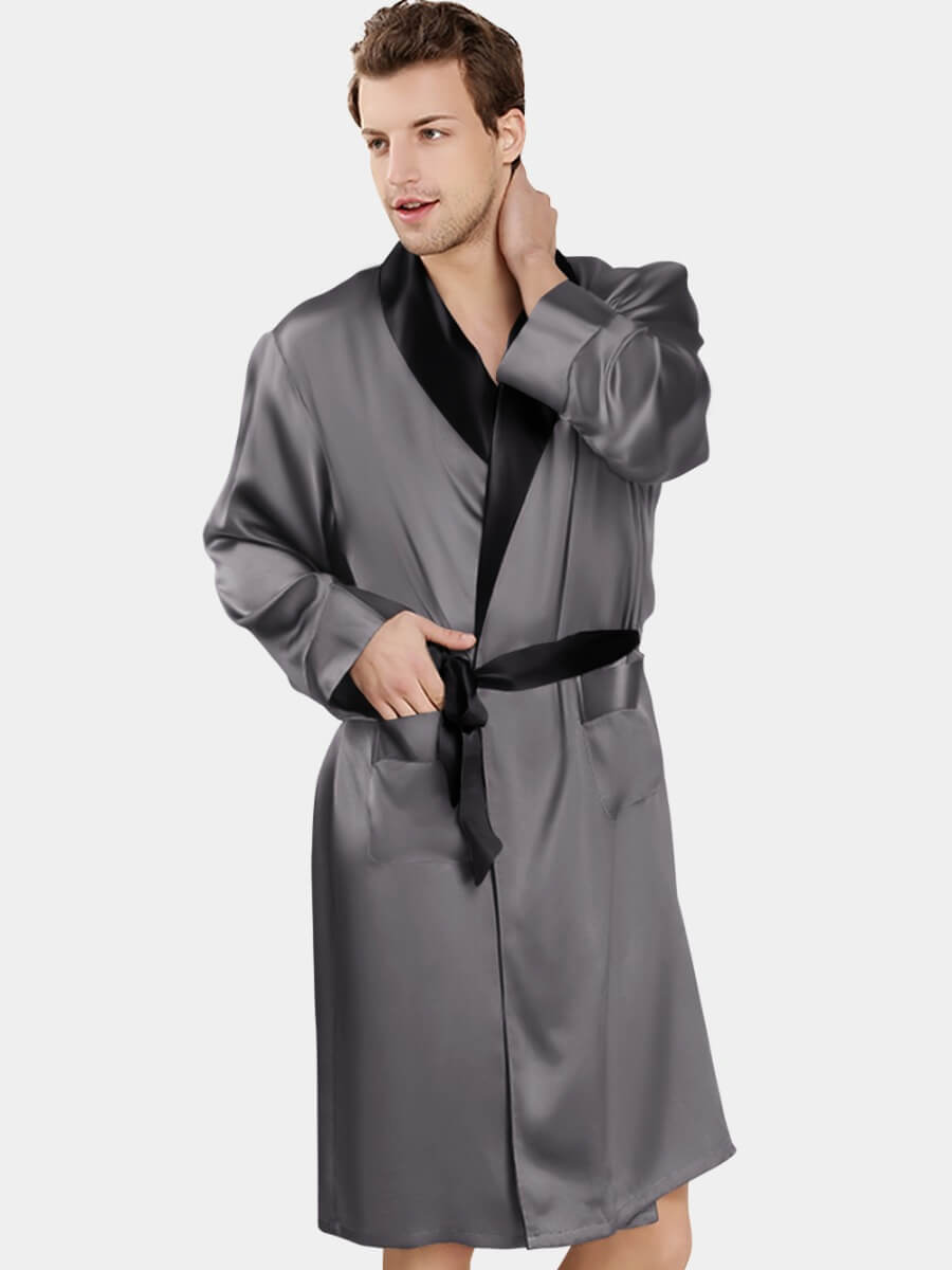 19 Momme Luxurious Contrast Color Silk Robe For Men