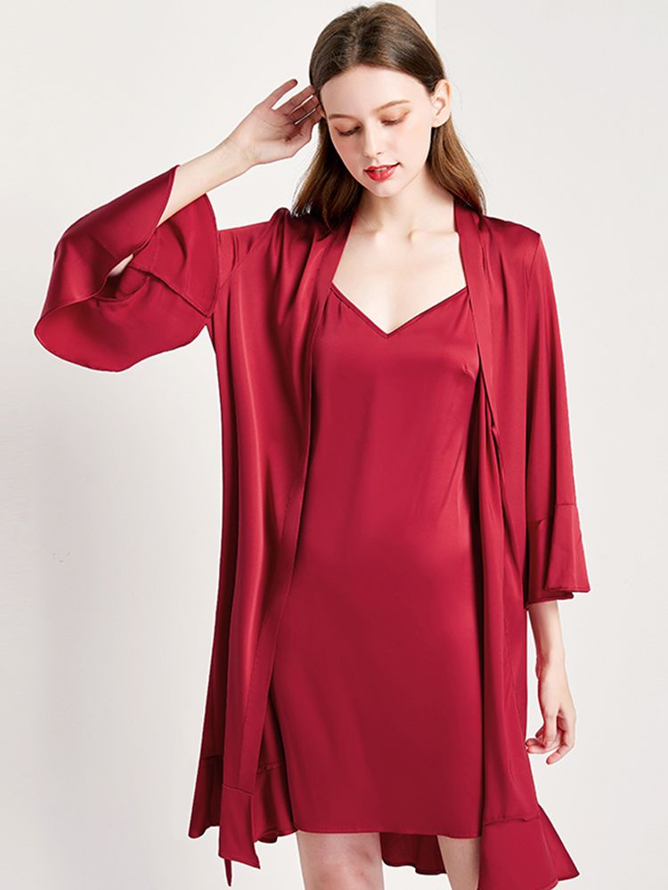 19 Momme Feminine Ruffled Short Silk Robe