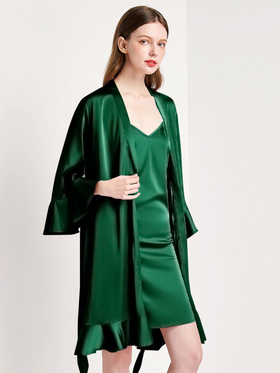 19 Momme Feminine Ruffled Short Silk Robe