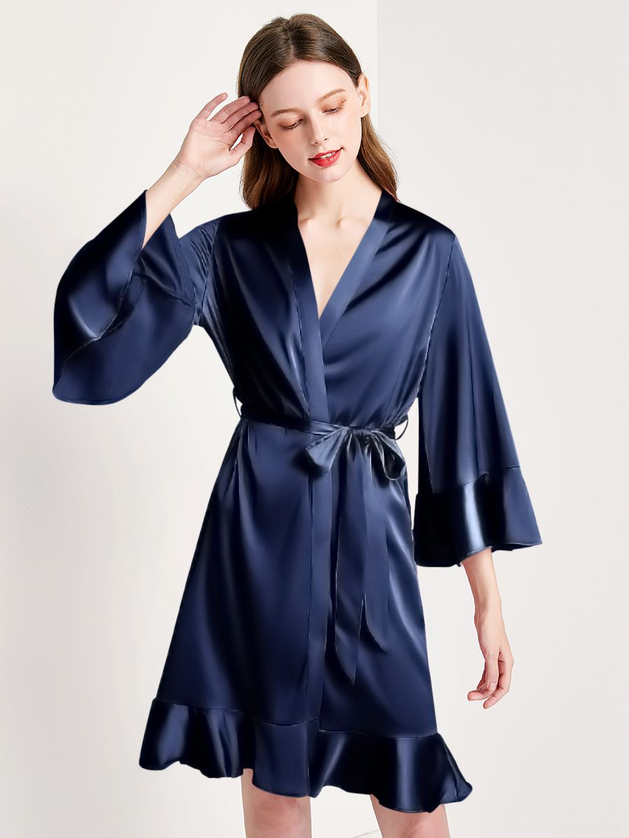 19 Momme Feminine Ruffled Short Silk Robe