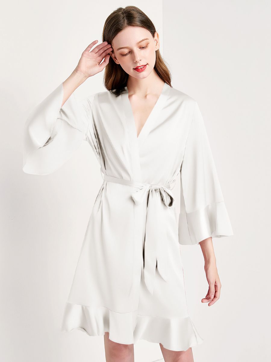 19 Momme Feminine Ruffled Short Silk Robe