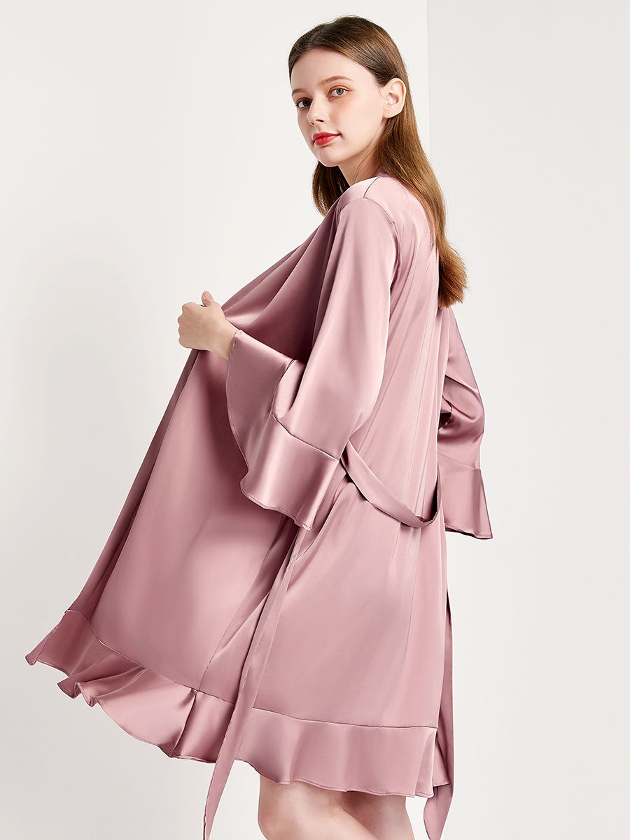 22 Momme Women's Ruffled Silk Robe Luxury Sleepwear