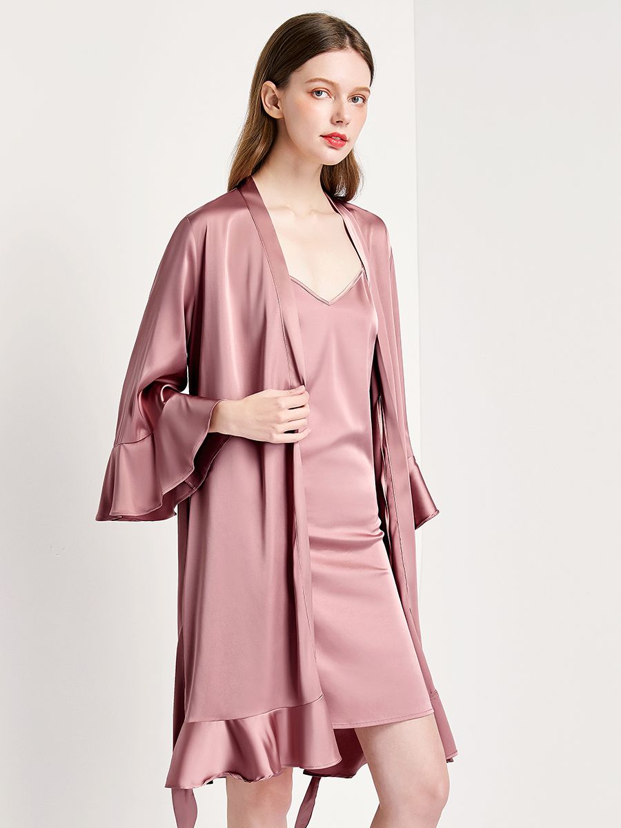 19 Momme Feminine Ruffled Short Silk Robe