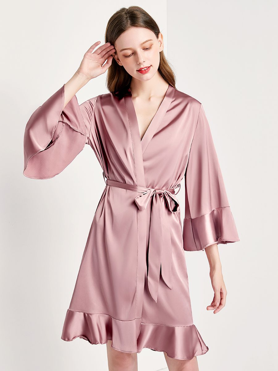 19 Momme Feminine Ruffled Short Silk Robe