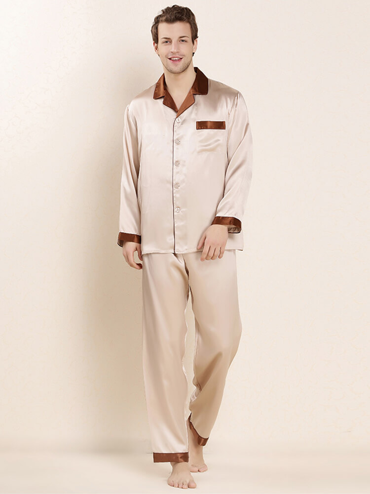 19 Momme Contrast Color Mens Luxury Silk Pajama Sets