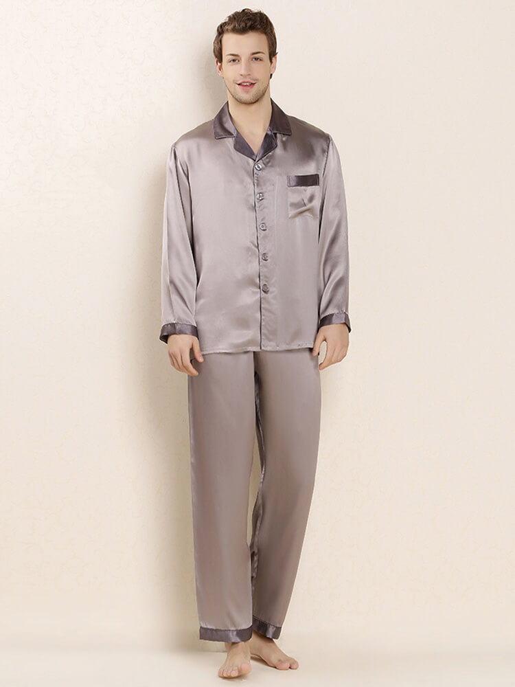 19 Momme Contrast Color Mens Luxury Silk Pajama Sets