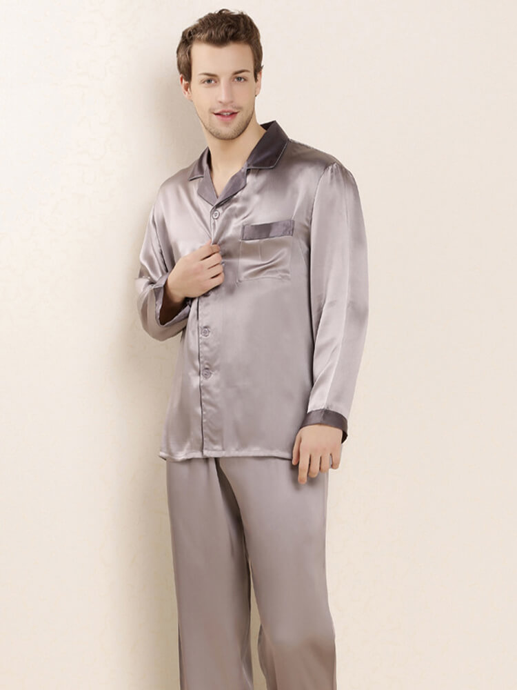 19 Momme Contrast Color Mens Luxury Silk Pajama Sets