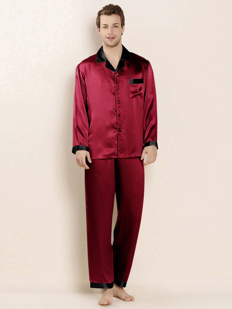 19 Momme Contrast Color Mens Luxury Silk Pajama Sets