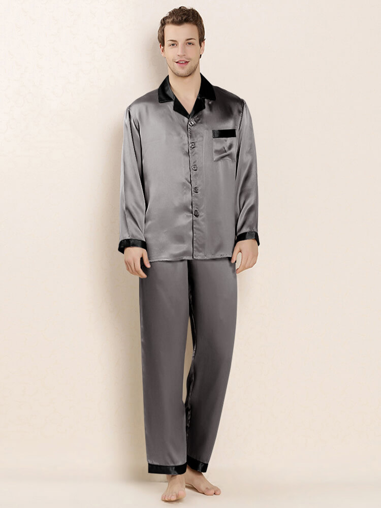 19 Momme Contrast Color Mens Luxury Silk Pajama Sets [FS252