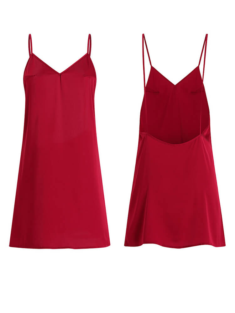 Backless Sexy Pure Mulberry Silk Chemise with Spaghetti Straps