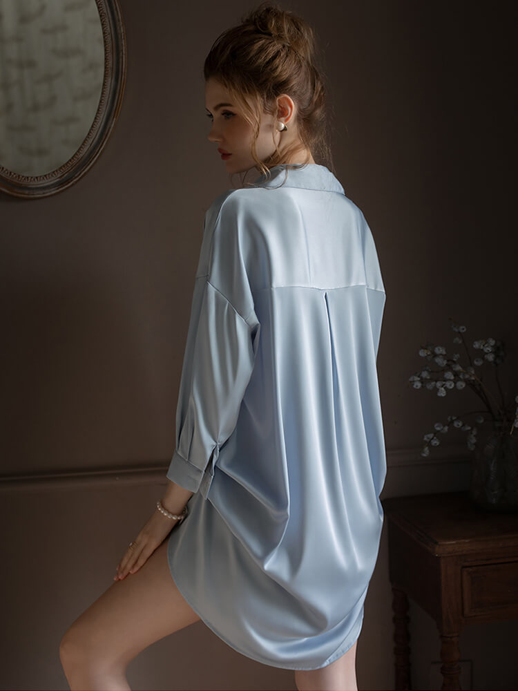 22 Momme Relaxed Fit Pointed Collar Silk Button-Down Sleep Shirt