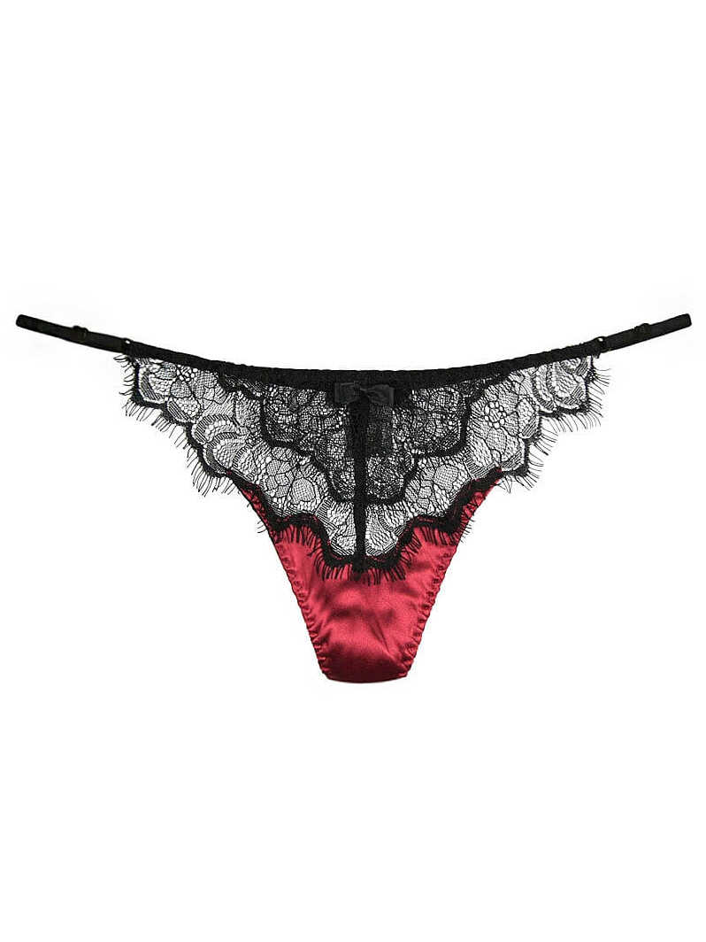 Lace and Mesh Silk Thong Panty - Click Image to Close