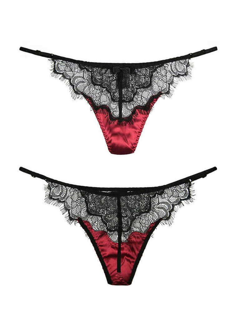 Lace and Mesh Silk Thong Panty