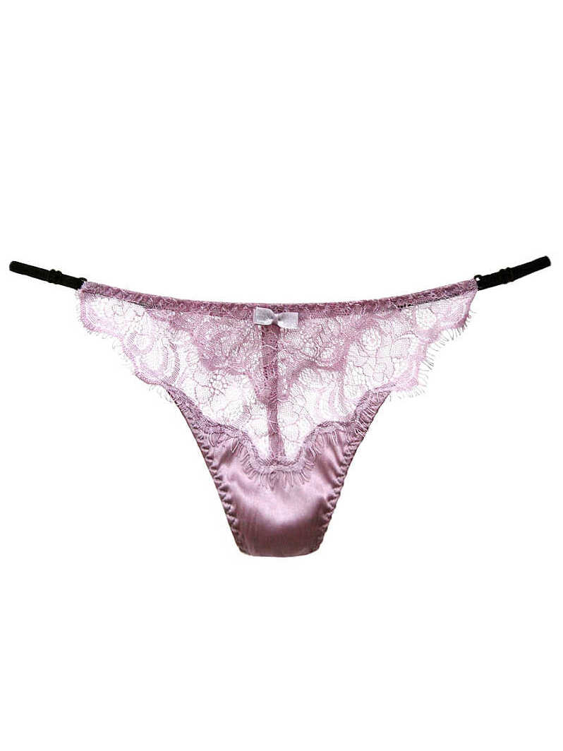 Lace and Mesh Silk Thong Panty