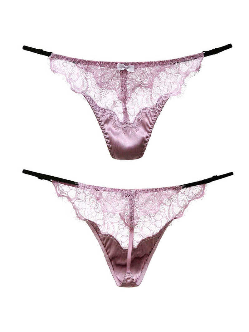 Lace and Mesh Silk Thong Panty