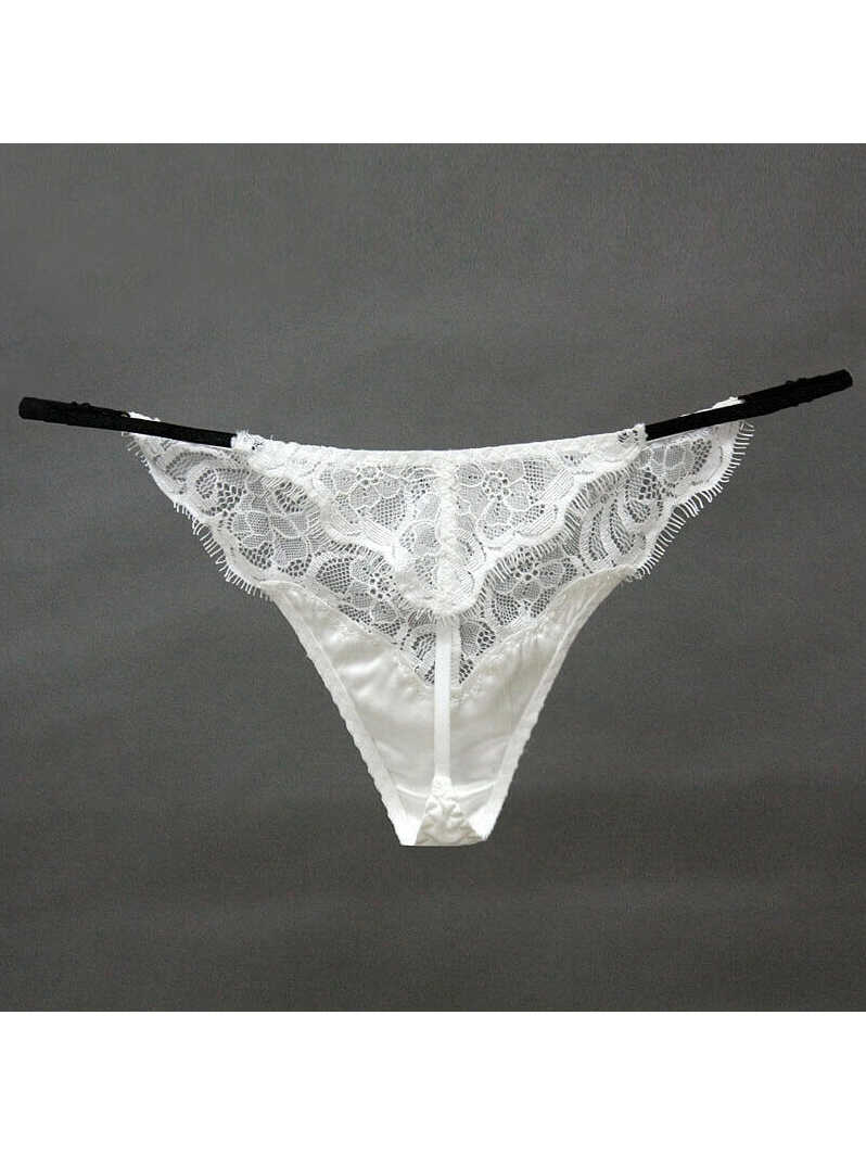 Lace and Mesh Silk Thong Panty