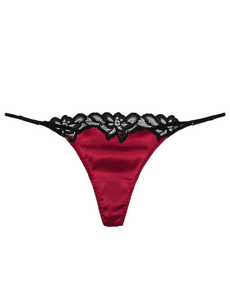 T-back Silk Panty with Embroidered Flowers