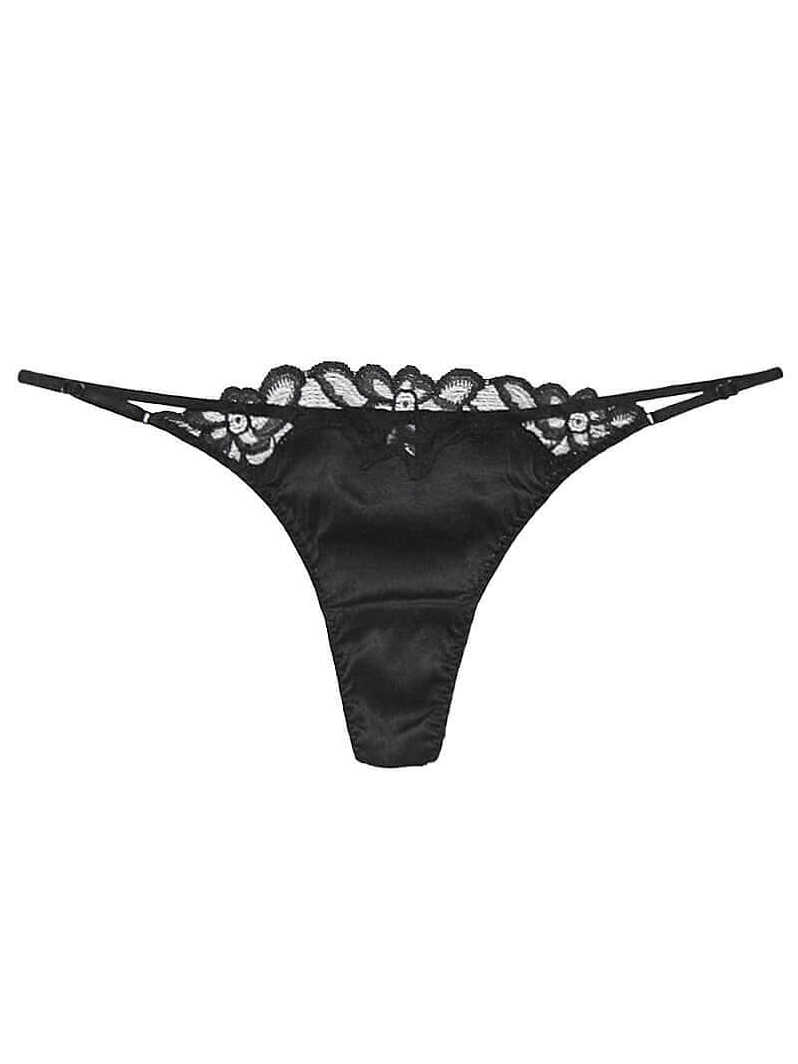 T-back Silk Panty with Embroidered Flowers