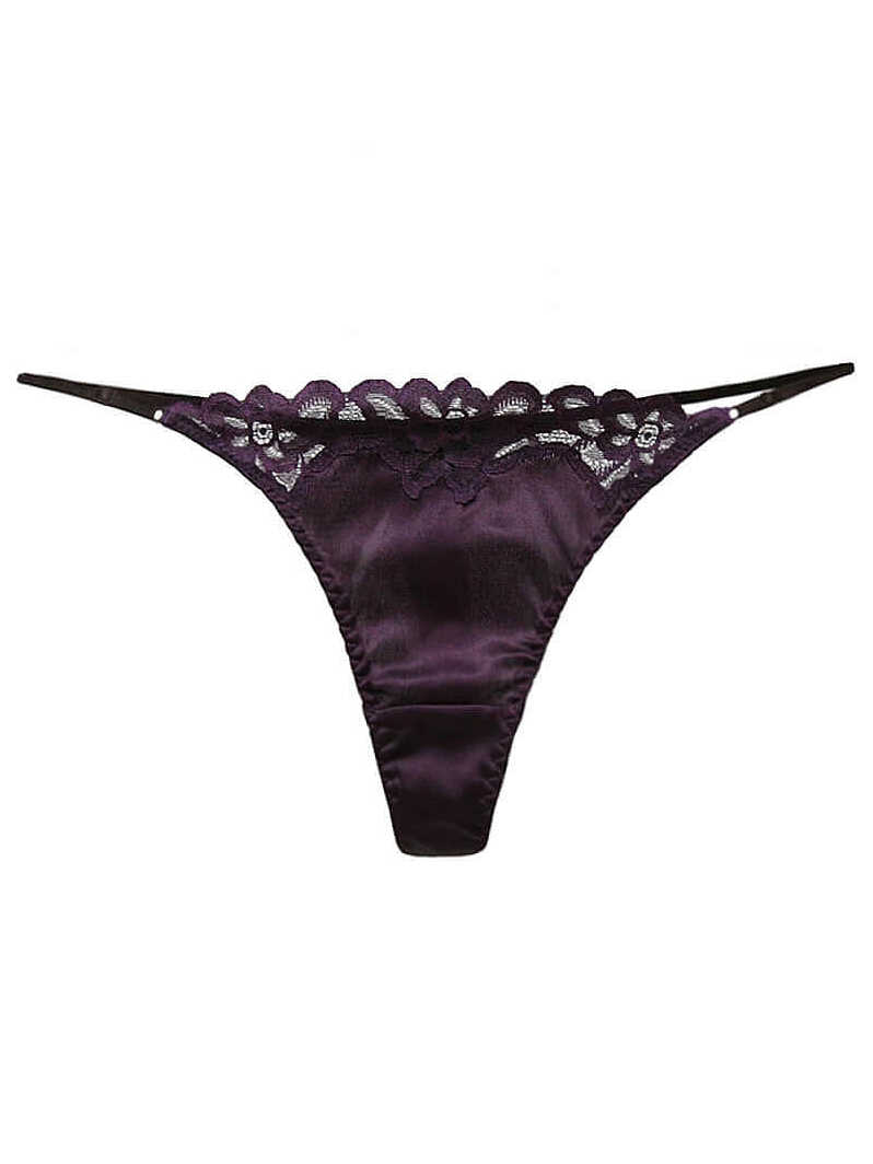 T-back Silk Panty with Embroidered Flowers