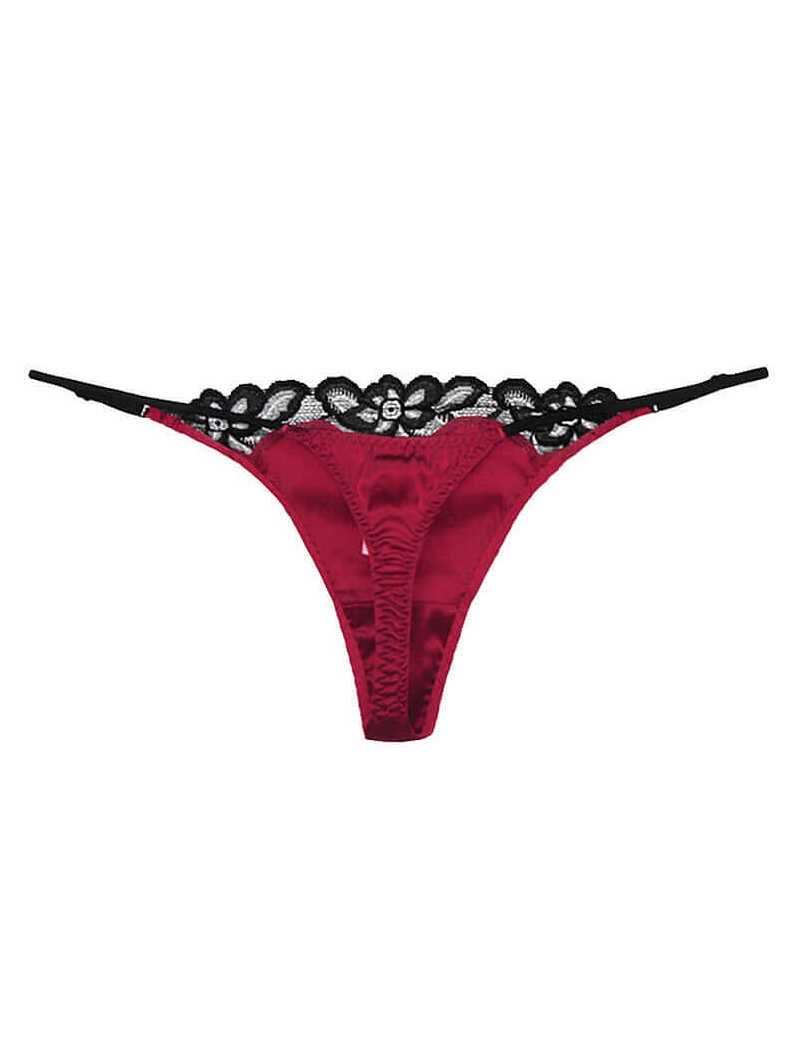 T-back Silk Panty with Embroidered Flowers